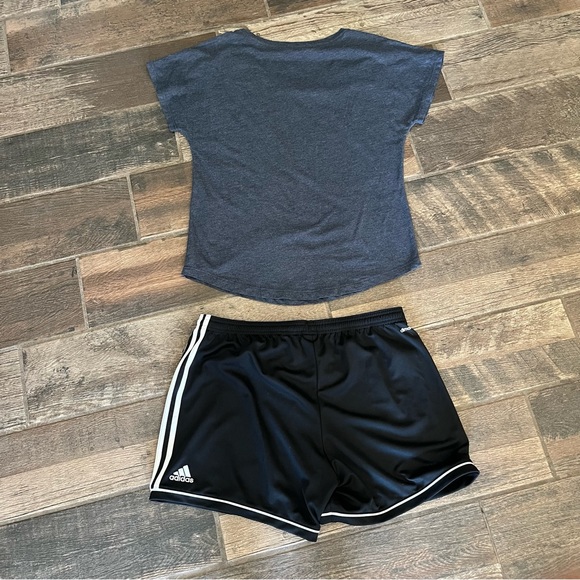 Adidas black shorts L and gray t shirt American flag logo M - Picture 2 of 9